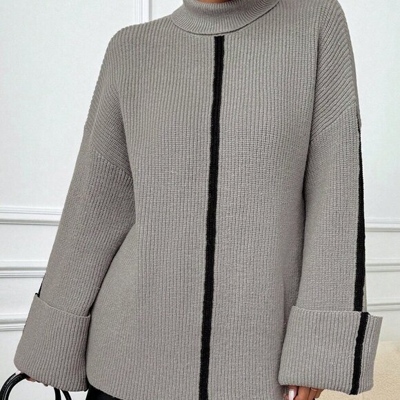 Fall Winter Women's Casual Fold Cuff Turtleneck Sweater top - Picture 4 of 6